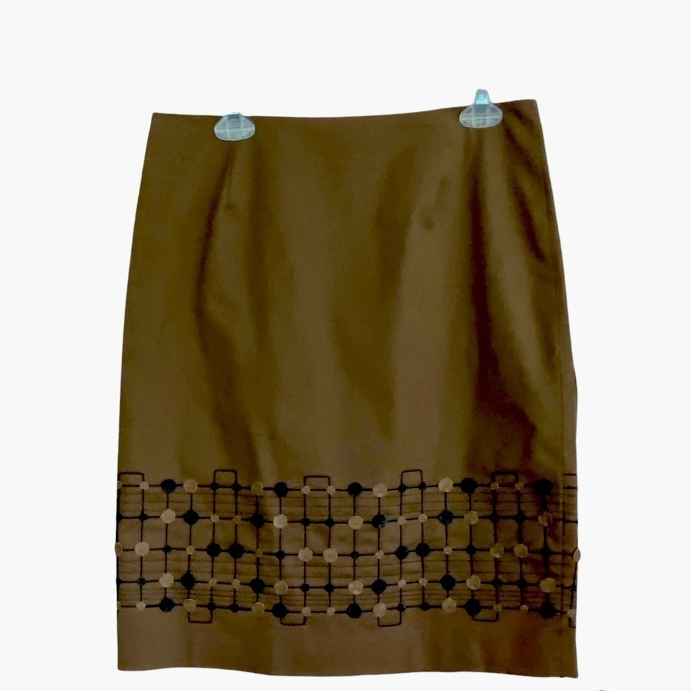 WORTH New York Brown Cotton Career Skirt 10 Officecore Boardroom chic Old Money